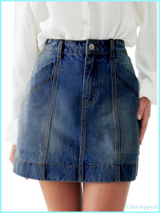 Dresses & Skirts - High Waisted Front Seam Mini Denim Skirt with Pockets